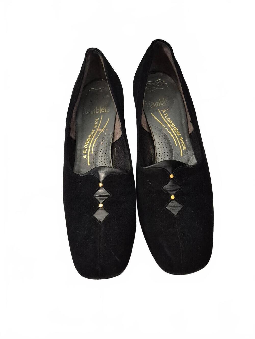 Flambers By Florsheim Vintage Black Suede Low-Heel Pumps With Square Toes